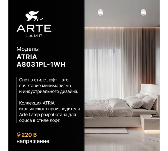 Потолочный светильник ARTE LAMP ATRIA A8031PL-1WH