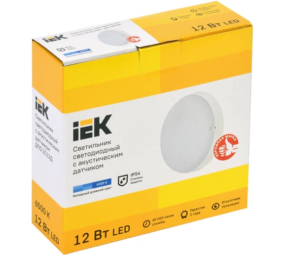 Светильник IEK LED ДПО 2012Д 12Вт IP54 6500К круг белый с акустическим датчиком LDPO3-2012D-12-6500-K01