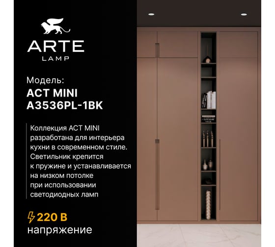 Точечный встраиваемый светильник ARTE LAMP ACT MINI A3536PL-1BK
