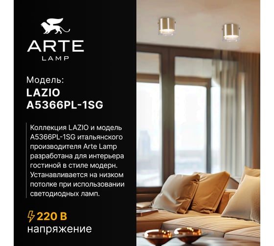 Точечный накладной светильник ARTE LAMP LAZIO A5366PL-1SG