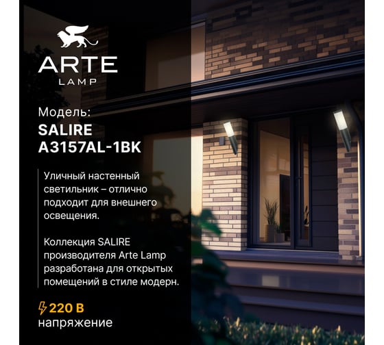 Уличный настенный светильник ARTE LAMP SALIRE A3157AL-1BK