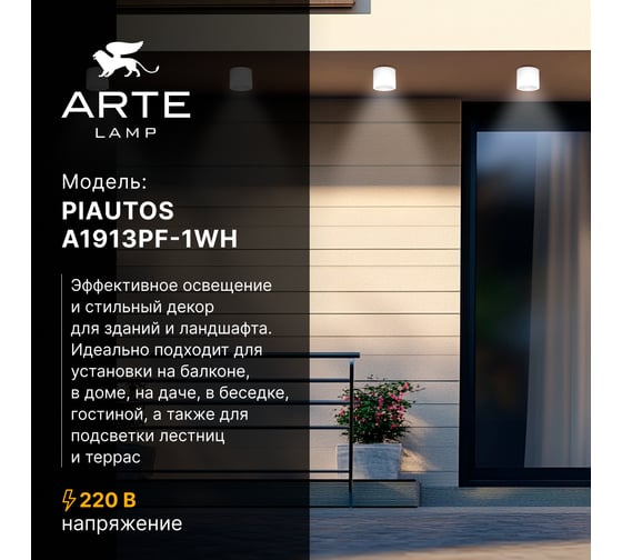 Уличный потолочный светильник ARTE LAMP PIAUTOS A1913PF-1WH