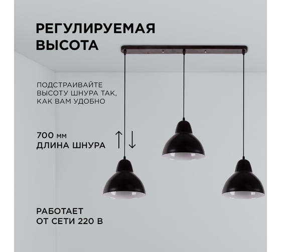 Светильник декоративный подвесной Apeyron 3хЕ27, мах 40Вт, 765х700х205мм, IP20, металл, чёрный, крепление планка, без лампы 16-68