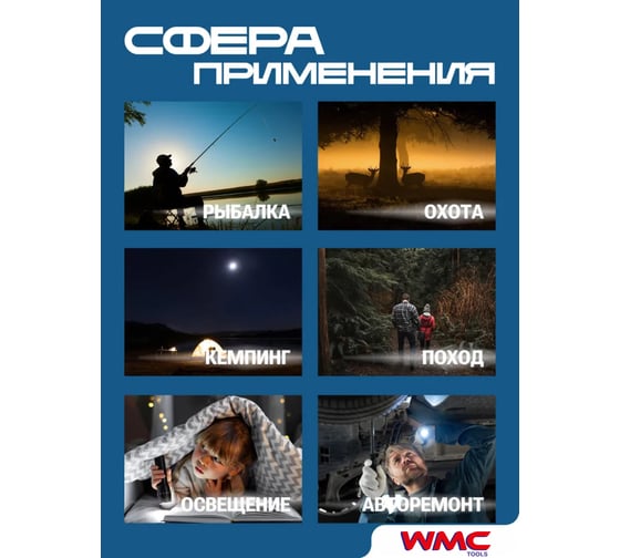 Фонарь ручной аккумуляторный с регулировкой фокуса луча и магнитом (4 режима работы, аккум. 1200мАч, время работы 1-4ч, время зар. 3ч, алюм. корпус) WMC TOOLS WMC-TH2195(59151)