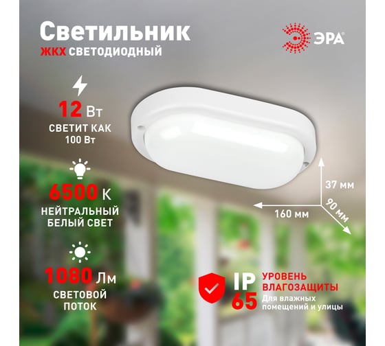 Светодиодный светильник ЖКХ ЭРА SPB212065K012 12Вт 1080Лм 6500К IP65 160x90x37мм ОВАЛ Б0063881