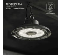 Светодиодный складской светильник Geniled для высоких пролетов 200Вт (100-200Вт) 5000К 75Ra Линза 60 промышленный 13229