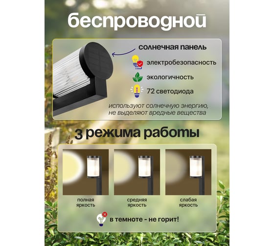 Светильник светодиодный на солнечной батарее WMC TOOLS 800мАч, 25Лм, 1 светодиод, WMC-WL6005 NR(61459)