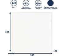 Светодиодный светильник Сириус А UNI-595x595x29мм 40Вт 6500К 3600Лм IP40 ОПАЛ РАВНОМЕРНАЯ засветка СириусА UNI-595x595-40W-OP-Lens-65K