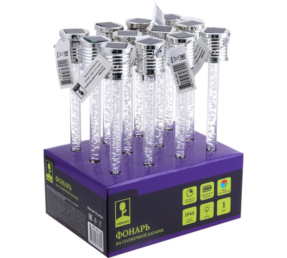 Фонарь на солнечной батарее Inbloom 21.8x3см, 1LED, RGB, 1x 1.2V 40mAh NI-MH, пластик, акрил 475-324