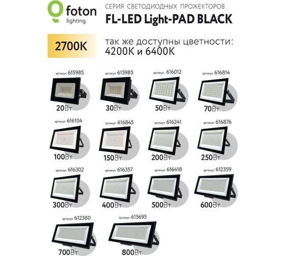 Прожектор FL-LED Light-PAD 600W Black 2700К 60000Лм 600Вт AC220-240В 595x320x42мм 4100г 612359