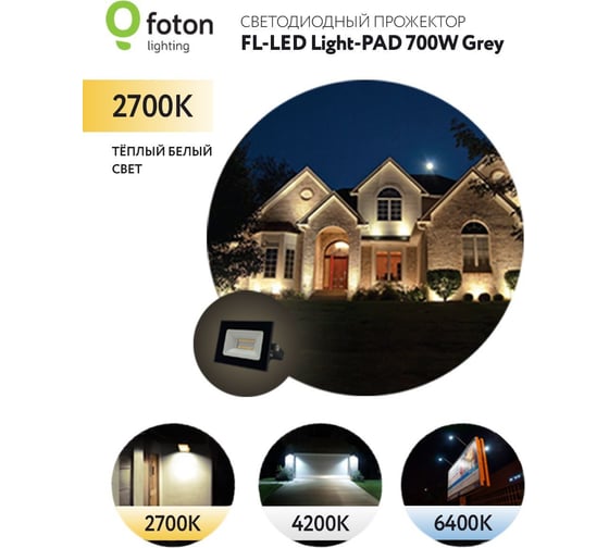 Прожектор FL-LED Light-PAD 700W Grey 2700К 70000Лм 700Вт AC220-240В 700x318x42мм 4500г 612090
