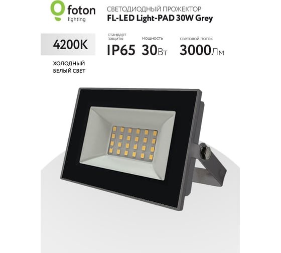 Прожектор FL-LED Light-PAD 30W Grey 4200К 3000Лм 30Вт AC220-240В 122x95x26мм 180г 616043