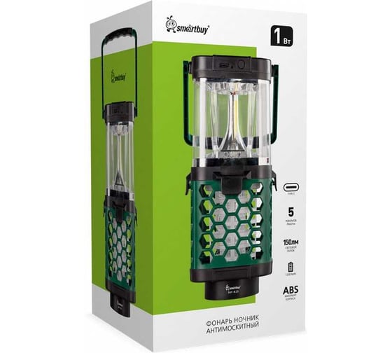 Фонарь ночник антимоскитный Smartbuy Type C, c подсветкой, 1 Вт, ABS SBF-823