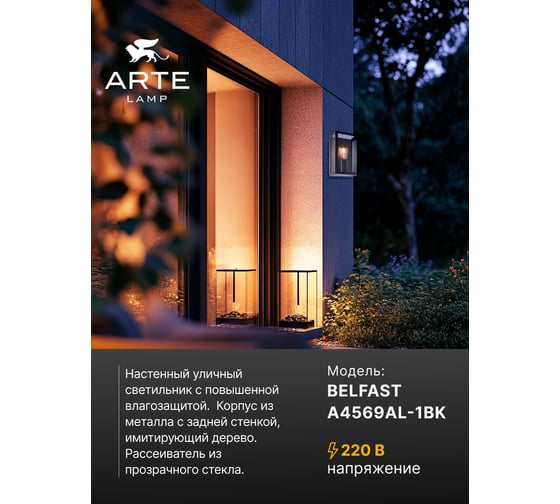 Уличный светильник Arte Lamp BELFAST A4569AL-1BK