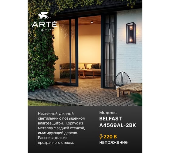 Уличный светильник Arte Lamp BELFAST A4569AL-2BK