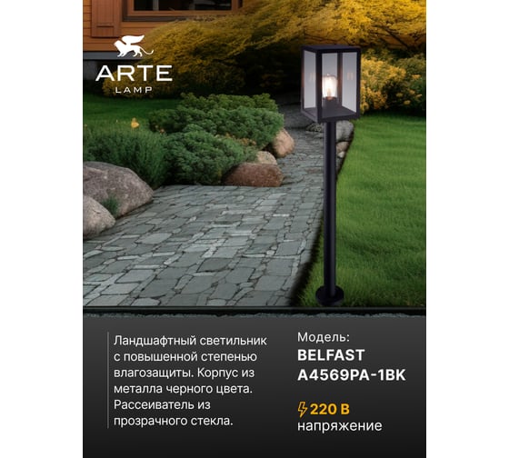 Уличный светильник Arte Lamp BELFAST A4569PA-1BK