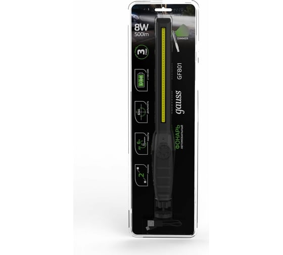 Фонарь Gauss автомобильный аккумуляторный 8W 500Lm Li-ion 2100mAh диммируемый LED GF801