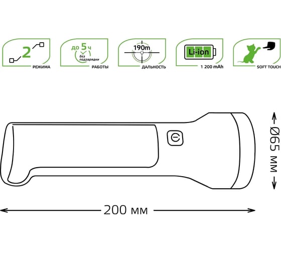 Ручной аккумуляторный фонарь Gauss 3W 150lm Li-ion 1200mAh LED GF203
