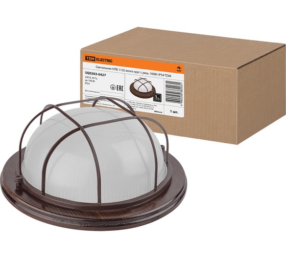 Светильник TDM ELECTRIC НПБ1102 венге круг с решеткой 100Вт IP54 SQ0303-0427 1