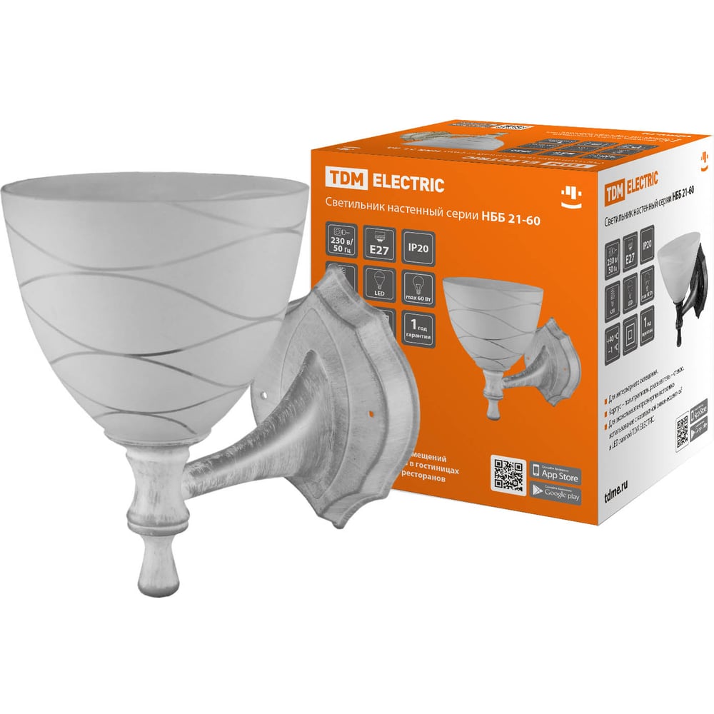 Светильник TDM НББ 21-60-1411 УХЛ4 белый под серебро, плафон конус ...
