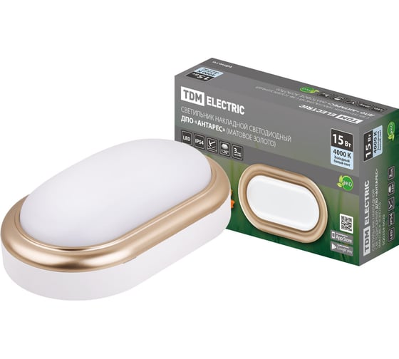 Светильник TDM ELECTRIC накладной LED ДПО "Антарес" 15Вт 4000К овал 221*131*68 мм матовое золото IP54 SQ0354-0020 1