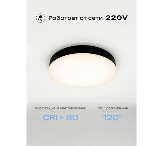 Светильник светодиодный truEnergy накладной, круг, 22W, 4000K, 1800Lm, D205мм, IP20, черный, пластик 11165