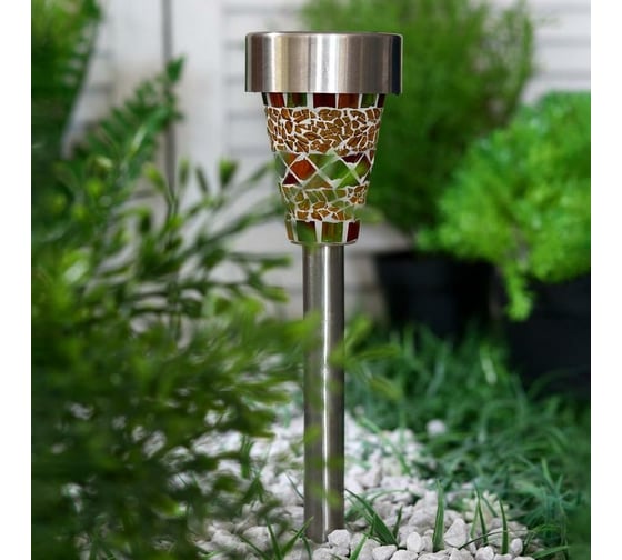 Садовый фонарь на солнечной батарее Luazon "Витраж янтарный", 39.5 см, d=7.5 см, 1 led, металл 1221875