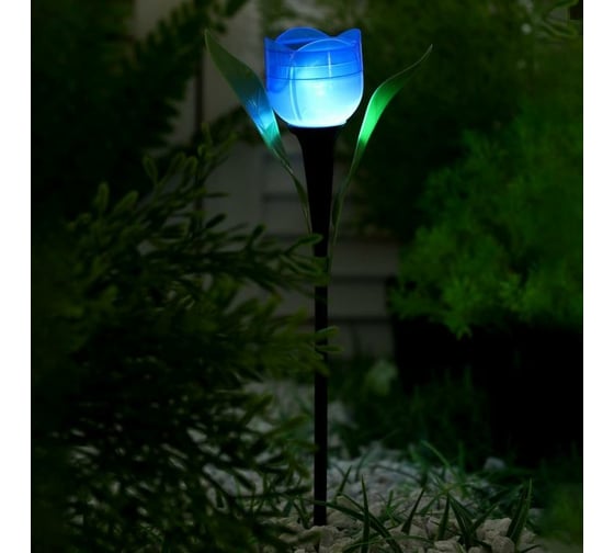 Садовый фонарь на солнечной батарее Luazon "Тюльпан синий" 30.5 см, d 5 см, 1 led, пластик 5363365
