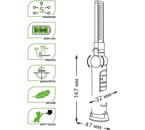 Фонарь Gauss автомобильный модель GFL803 4W 270Lm Li-ion 2000mAh LED GF803
