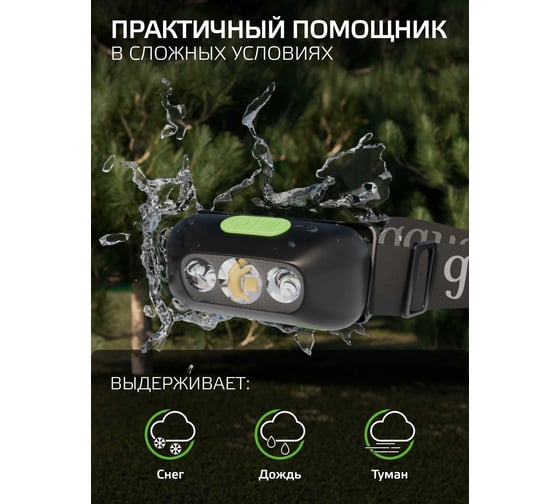 Фонарь Gauss налобный модель GFL410 3W 80lm Li-ion 400mAh LED GF410