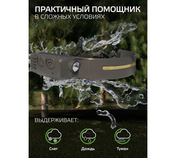 Фонарь Gauss налобный модель GFL411 7W 330lm Li-ion 800mAh LED GF411