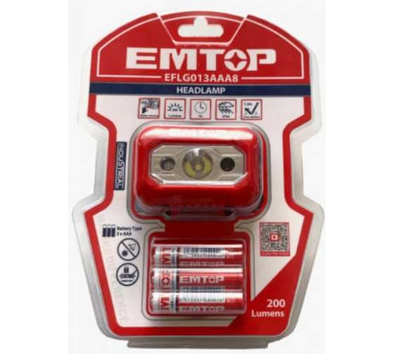 Налобный светодиодный фонарь EMTOP Яркость: Максимальная: 200 люмен Низкая: 100 люмен EFLG013AAA8
