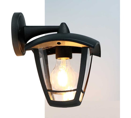 Фасадный светильник General Lighting Systems Пушкинский малый (185*165*225), GWL-E27-M-IP65, патрон Е27, под лампу до 50Вт, направление лампы вниз, корпус пластик + стекло, черный 662496 1