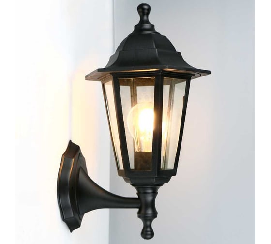 Фасадный светильник General Lighting Systems Пушкинский большой (212*170*350), GWL-E27-M-IP65, патрон Е27, под лампу до 50Вт, направление лампы вверх, корпус пластик + стекло, черный 662447