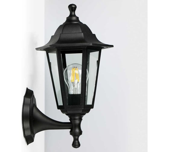 Фасадный светильник General Lighting Systems Пушкинский большой (212*170*350), GWL-E27-M-IP65, патрон Е27, под лампу до 50Вт, направление лампы вверх, корпус пластик + стекло, черный 662447