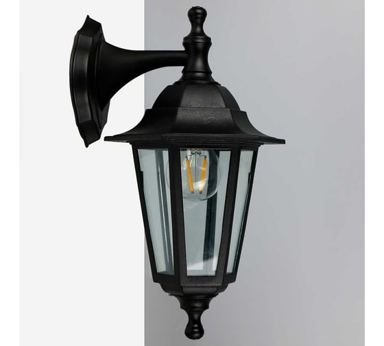 Фасадный светильник General Lighting Systems Пушкинский большой (212*170*350), GWL-E27-M-IP65, патрон Е27, под лампу до 50Вт, направление лампы вниз, корпус пластик + стекло, черный 662500