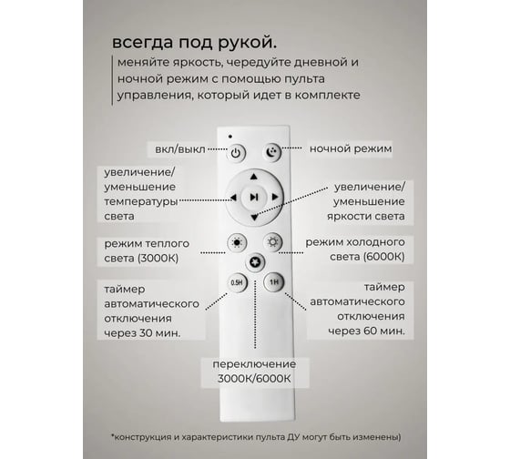 Светильник светодиодный Включай Элегант 80Вт, с ИК ДУ, с кантом 1204764