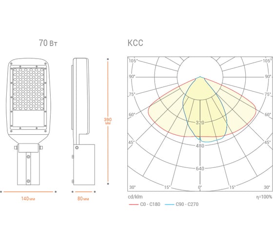 Уличный светильник Wolta 70Вт IP65 4000К 6500лм STL_70W03