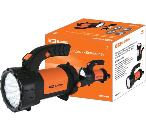 Светодиодный фонарь TDM Кемпинг 5 15+12 LED, 35 лм/Вт, 3 режима, с поворот. ручкой, 3*АА SQ0350-0038