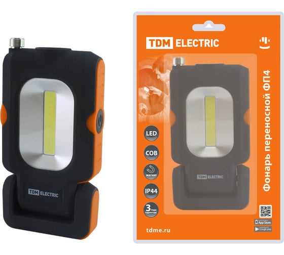 Переносной светодиодный фонарь TDM ELECTRIC ФП4, 1 Вт LED+3 Вт COB, 110 лм, 3хААА, SQ0350-0098