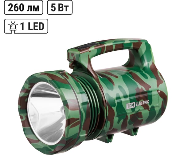 Фонарь TDM ELECTRIC Тактика 3, прожектор аккум., 1 LED 5 Вт CREE, 260 лм, Li-Ion 4 А*ч, SQ0350-0052