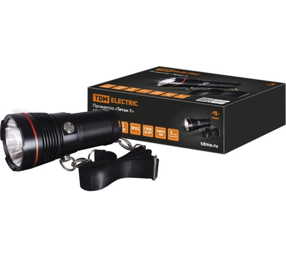 Фонарь TDM прожектор Титан 7, 30 Вт CREE 3600 лм, 4х18650, IPX5, Type-C, SQ0350-0067