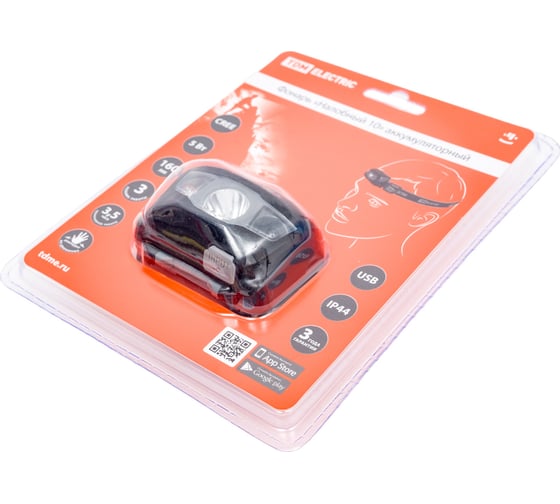 Налобный фонарь TDM ELECTRIC 10 аккумуляторный, 5 Вт 1 светодиод CREE, Li-Ion 3,7 В 0,6 А*ч, USB, SQ0350-0062