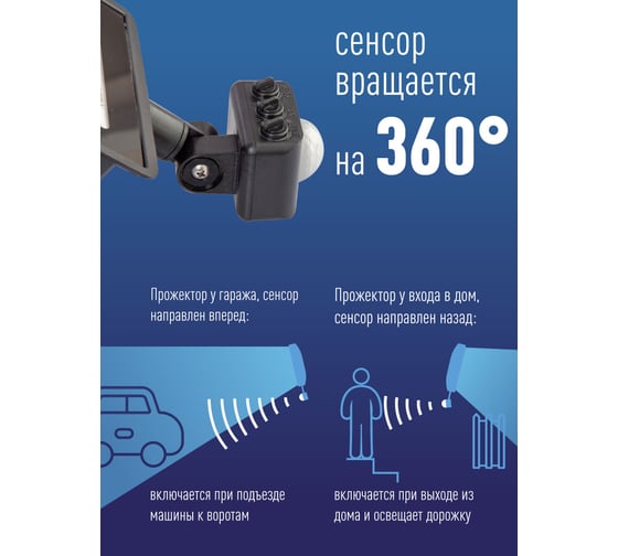 Прожектор светодиодный КОСМОС c датчиком 50Вт, 4000Лм, IP65, 6500K, Super-Slim K_PR5_LED_50S