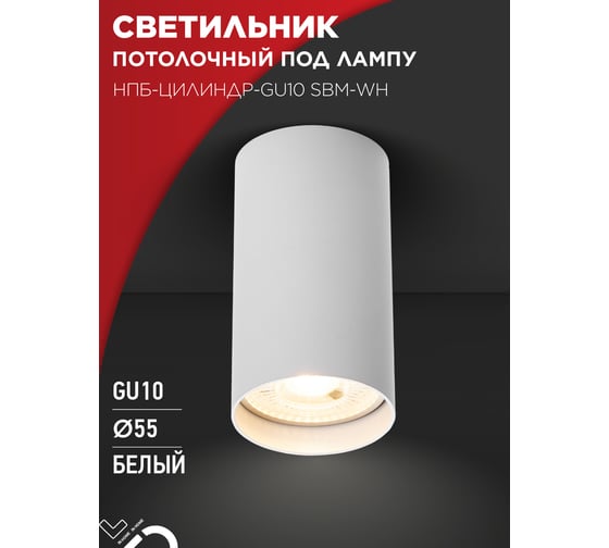 Светильник потолочный IN HOME НПБ-ЦИЛИНДР-GU10 SBM-WH под GU10 55x100мм белый 4690612056456