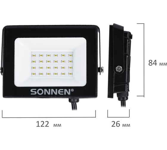 Прожектор светодиодный SONNEN 20Вт, 6500К, 1600Лм, IP65, 122x84x26мм, черный 238412