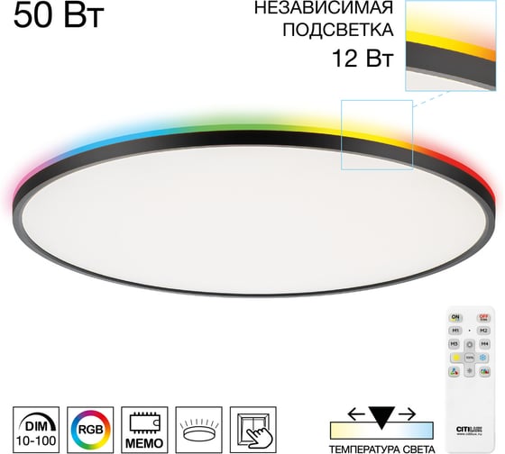 Светильник с пультом Citilux NORMA LED RGB Чёрный CL749601