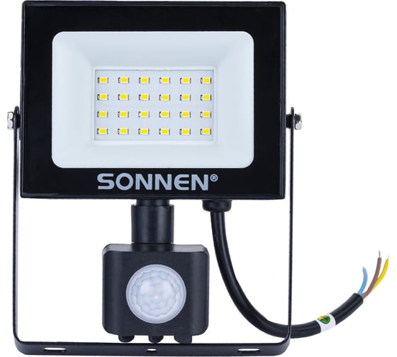 Прожектор светодиодный с датчиком движения SONNEN 20Вт, 6500К, 1600Лм, IP65, 122x146x51мм, черный, 238416 1