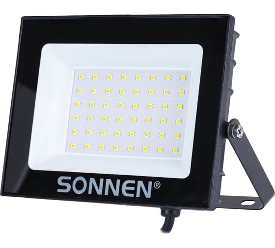 Прожектор светодиодный 50Вт, 6500К, 4000Лм, IP65, 176x123x26мм, черный, , SONNEN 238414 1