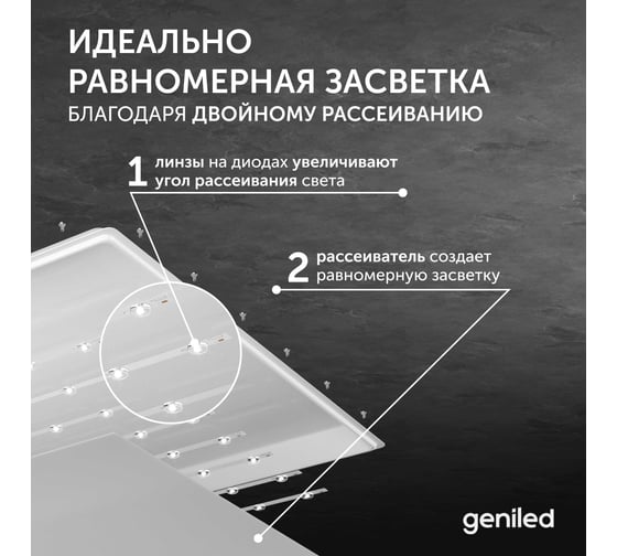 Светодиодный светильник Geniled Офис Comfort Basic 595x595x33 30Вт 4000К 90Ra Опал для подвесного потолка 23962_4000_90ra